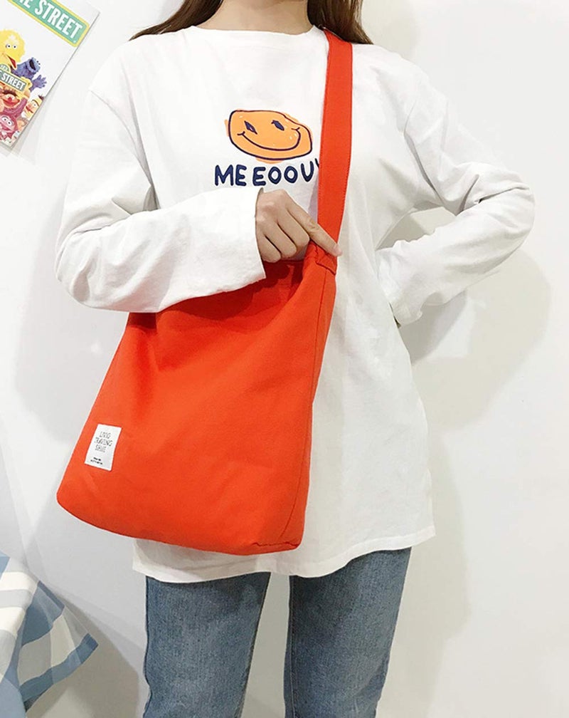 Covelin Women's Retro Large Size Canvas Shoulder Bag Hobo Crossbody Handbag Casual Tote Orange - Image 2